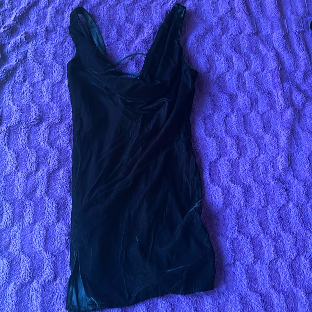 ASOS black velvet dress with straps and slit